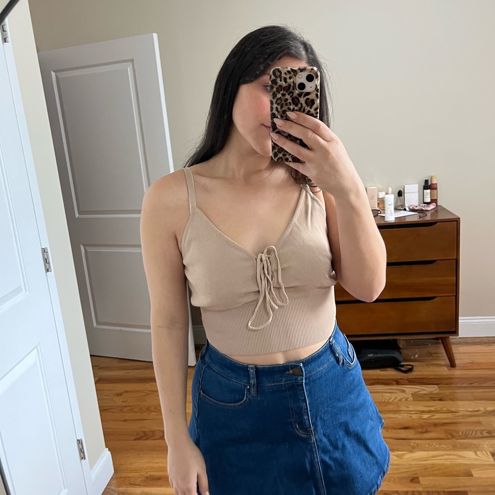 Bardot Knit Nude Crop Top